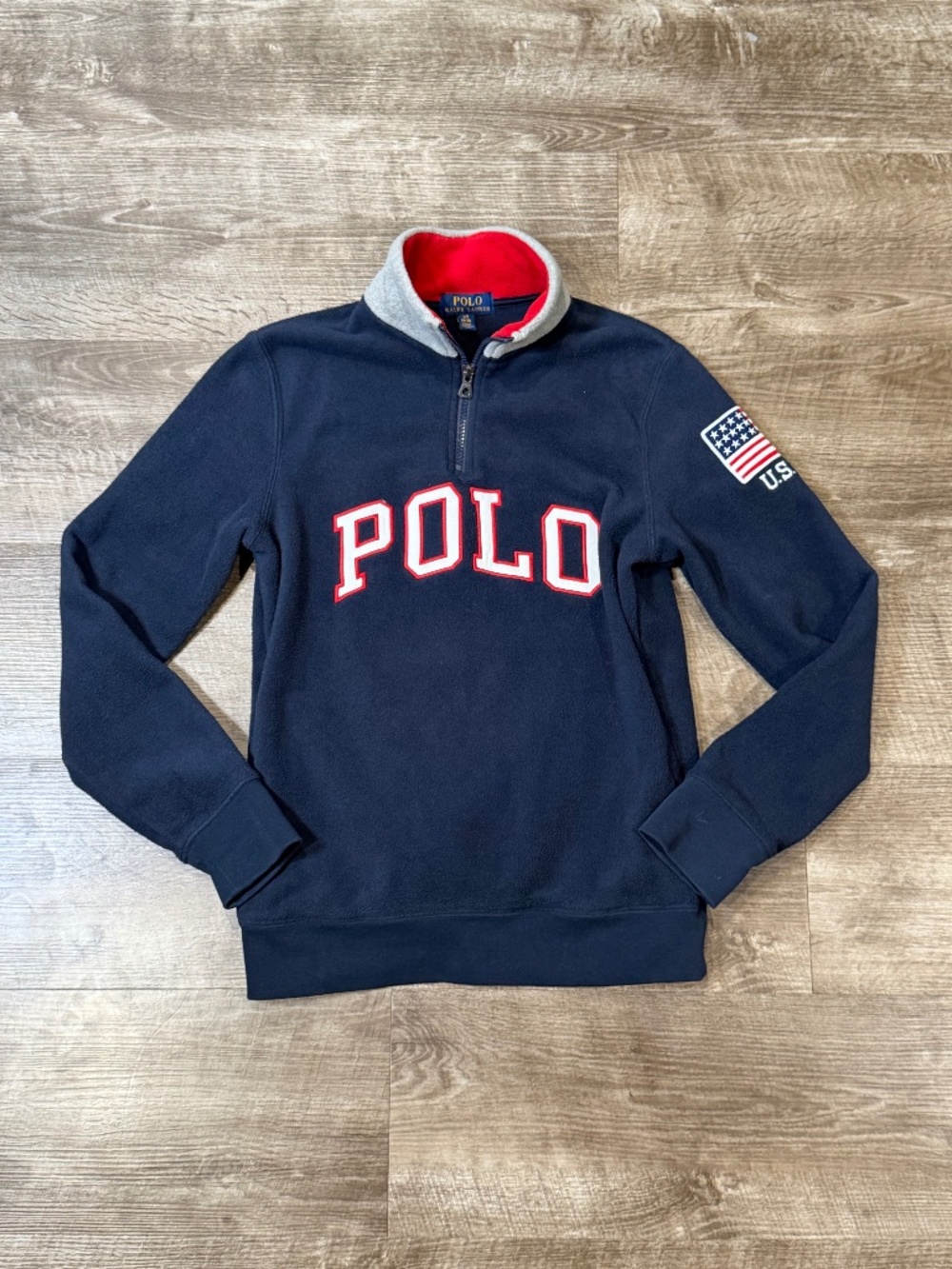 Polo Ralph Lauren USA Flag 1992 PRL 1/4 streetwear fleece pullover jacket LG